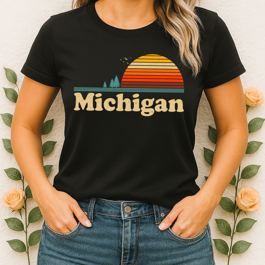 Funny Vintage Retro Michigan Sunset Logo Womens T-Shirt