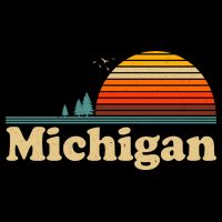 Funny Vintage Retro Michigan Sunset Logo Womens T-Shirt