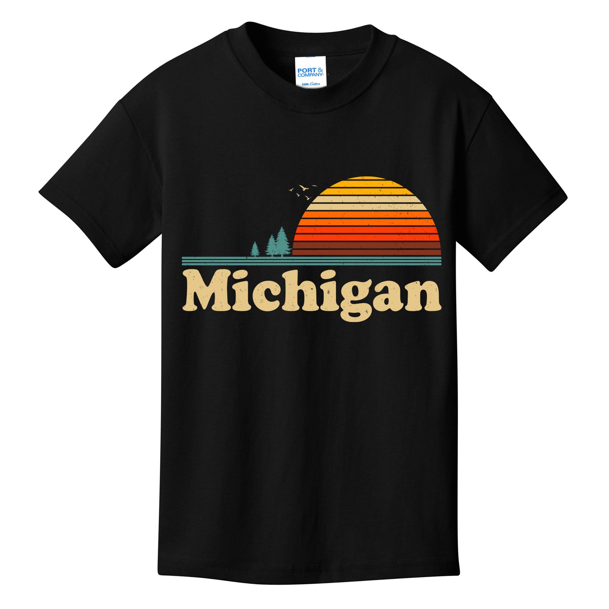 Funny Vintage Retro Michigan Sunset Logo Kids T-Shirt