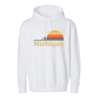 Funny Vintage Retro Michigan Sunset Logo Garment-Dyed Fleece Hoodie