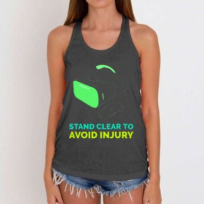 Funny Virtual Reality Hazard VR Stay Clear To Avoid Injury Women's Knotted Racerback Tank