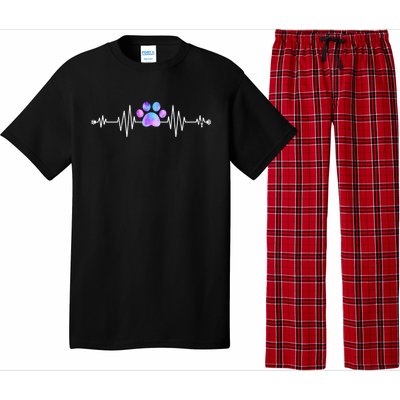 Funny Veterinarian Rainbow Paw Print Heartbeat Vet Tech Gift Pajama Set