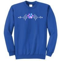 Funny Veterinarian Rainbow Paw Print Heartbeat Vet Tech Gift Tall Sweatshirt