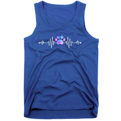 Funny Veterinarian Rainbow Paw Print Heartbeat Vet Tech Gift Tank Top