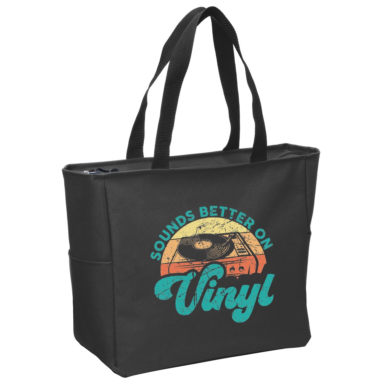 Funny Vinyl Record Quotes Sounds Better On Vinyl Zip Tote Bag