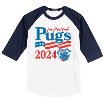 Funny Vintage Retro Pugs For President 2024 Baseball Sleeve Shirt