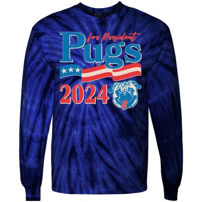 Funny Vintage Retro Pugs For President 2024 Tie-Dye Long Sleeve Shirt