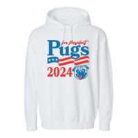 Funny Vintage Retro Pugs For President 2024 Garment-Dyed Fleece Hoodie