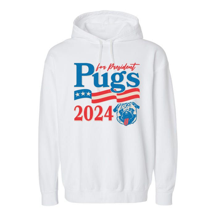 Funny Vintage Retro Pugs For President 2024 Garment-Dyed Fleece Hoodie