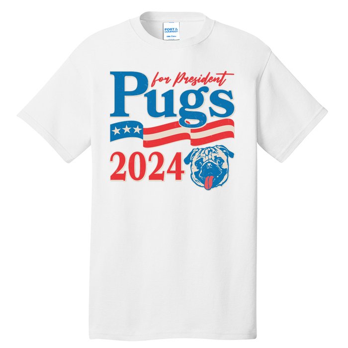 Funny Vintage Retro Pugs For President 2024 Tall T-Shirt