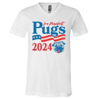 Funny Vintage Retro Pugs For President 2024 V-Neck T-Shirt