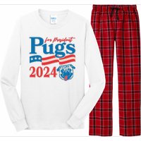 Funny Vintage Retro Pugs For President 2024 Long Sleeve Pajama Set