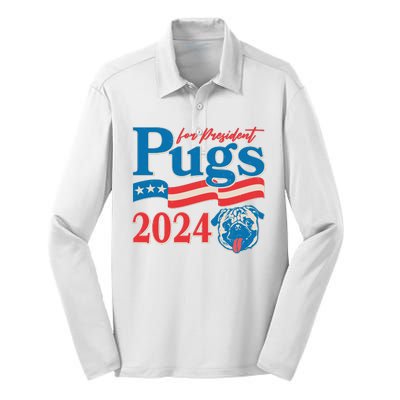 Funny Vintage Retro Pugs For President 2024 Silk Touch Performance Long Sleeve Polo