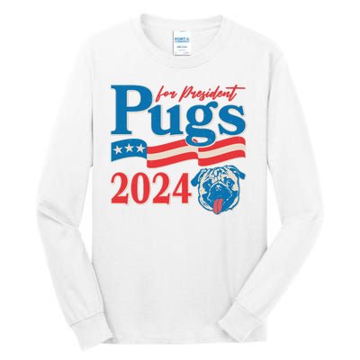 Funny Vintage Retro Pugs For President 2024 Tall Long Sleeve T-Shirt