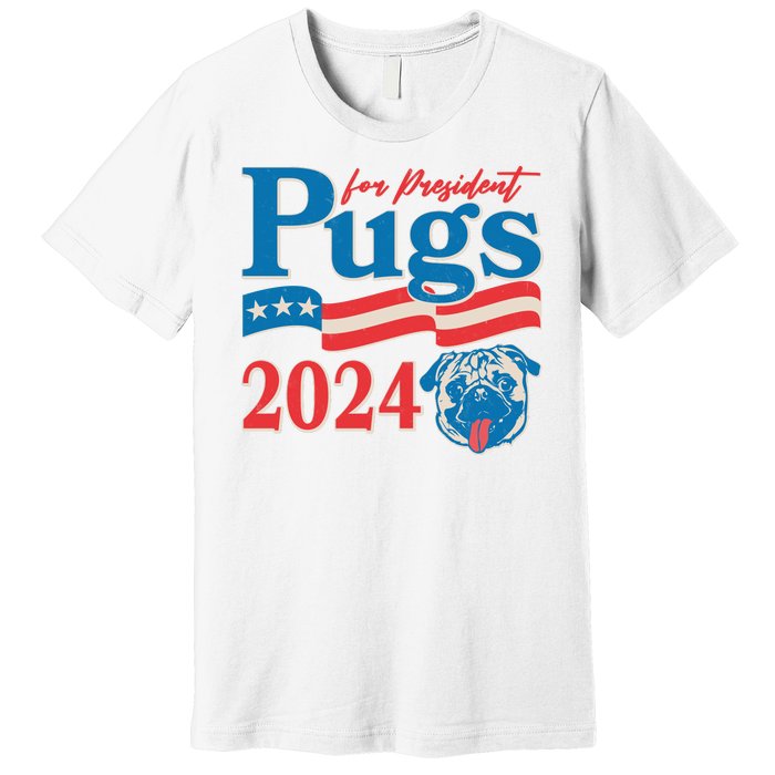 Funny Vintage Retro Pugs For President 2024 Premium T-Shirt