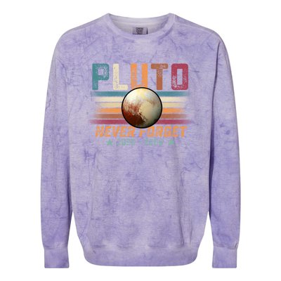 Funny Vintage Retro Space Planet Science Never Forget Pluto Funny Gift Colorblast Crewneck Sweatshirt