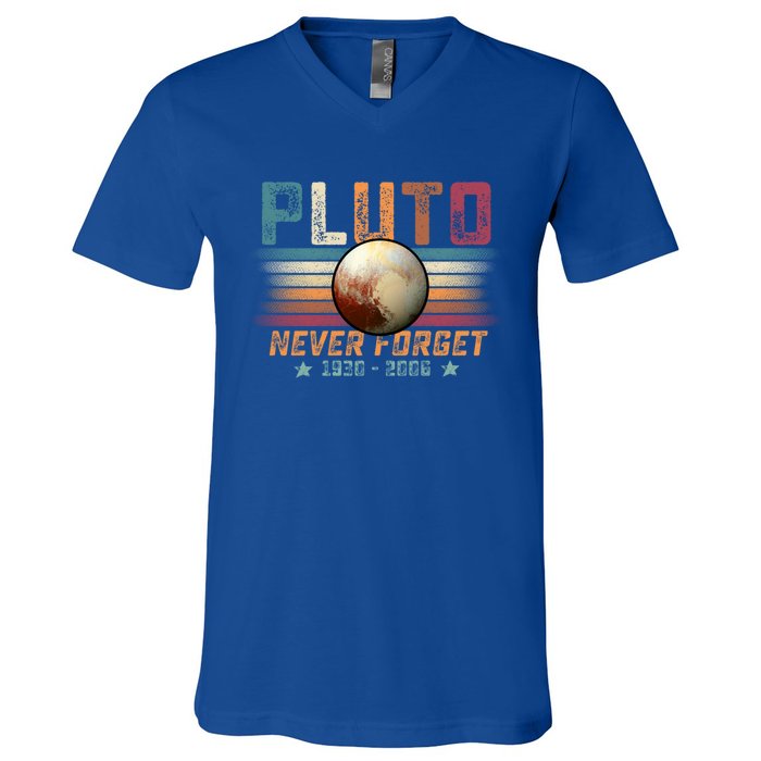 Funny Vintage Retro Space Planet Science Never Forget Pluto Funny Gift V-Neck T-Shirt