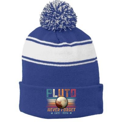 Funny Vintage Retro Space Planet Science Never Forget Pluto Funny Gift Stripe Pom Pom Beanie