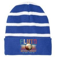 Funny Vintage Retro Space Planet Science Never Forget Pluto Funny Gift Striped Beanie with Solid Band