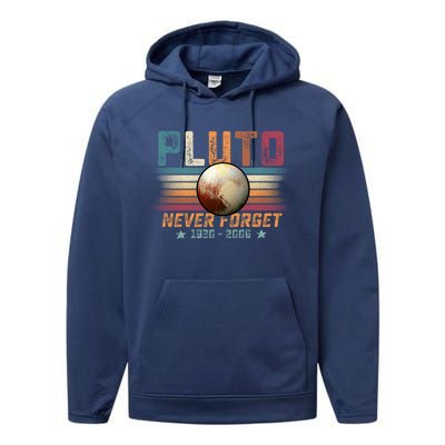 Funny Vintage Retro Space Planet Science Never Forget Pluto Funny Gift Performance Fleece Hoodie