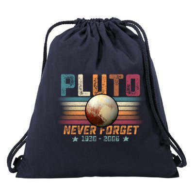 Funny Vintage Retro Space Planet Science Never Forget Pluto Funny Gift Drawstring Bag