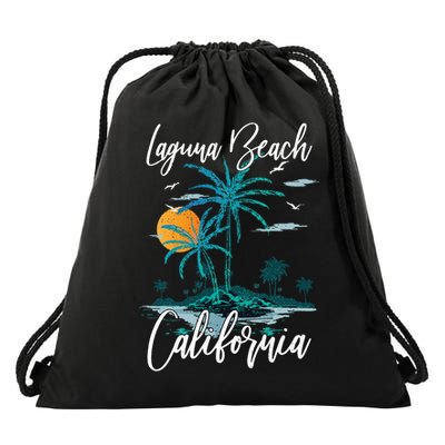 Family Vacation Retro Sunset California Laguna Beach Drawstring Bag