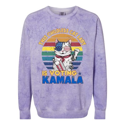 Funny Vintage Retro This Childless Cat Lady Is Voting Kamala Colorblast Crewneck Sweatshirt