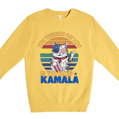 Funny Vintage Retro This Childless Cat Lady Is Voting Kamala Premium Crewneck Sweatshirt