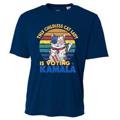 Funny Vintage Retro This Childless Cat Lady Is Voting Kamala Cooling Performance Crew T-Shirt