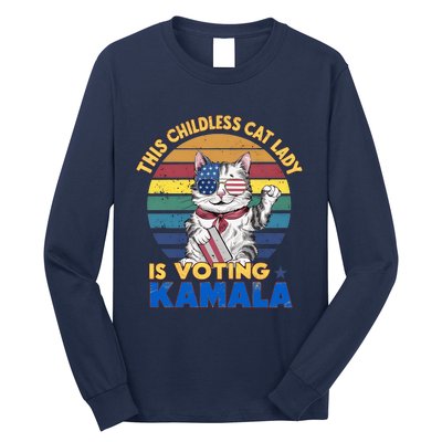 Funny Vintage Retro This Childless Cat Lady Is Voting Kamala Long Sleeve Shirt