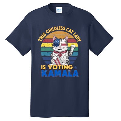 Funny Vintage Retro This Childless Cat Lady Is Voting Kamala Tall T-Shirt