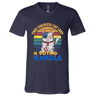 Funny Vintage Retro This Childless Cat Lady Is Voting Kamala V-Neck T-Shirt