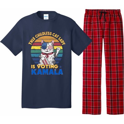 Funny Vintage Retro This Childless Cat Lady Is Voting Kamala Pajama Set