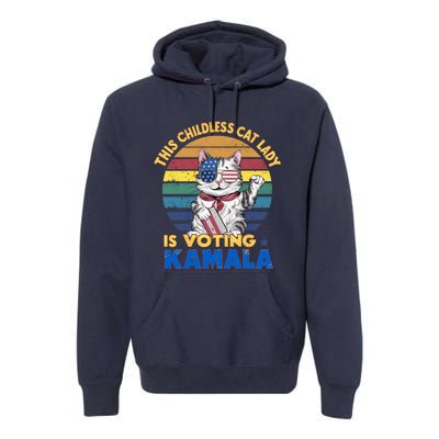 Funny Vintage Retro This Childless Cat Lady Is Voting Kamala Premium Hoodie