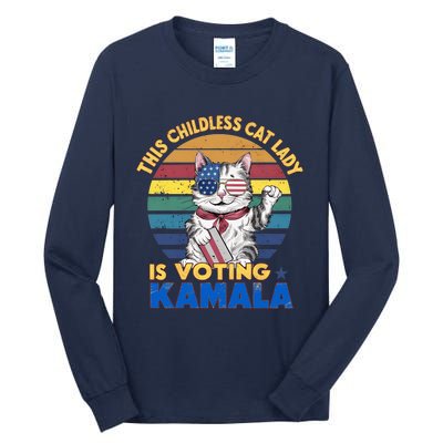 Funny Vintage Retro This Childless Cat Lady Is Voting Kamala Tall Long Sleeve T-Shirt