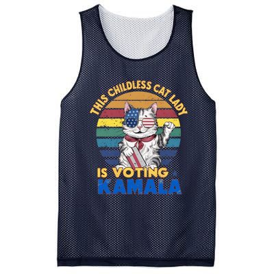 Funny Vintage Retro This Childless Cat Lady Is Voting Kamala Mesh Reversible Basketball Jersey Tank