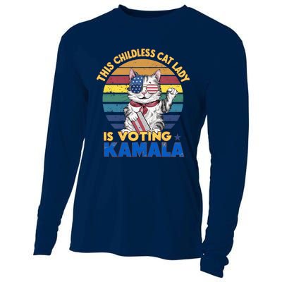 Funny Vintage Retro This Childless Cat Lady Is Voting Kamala Cooling Performance Long Sleeve Crew