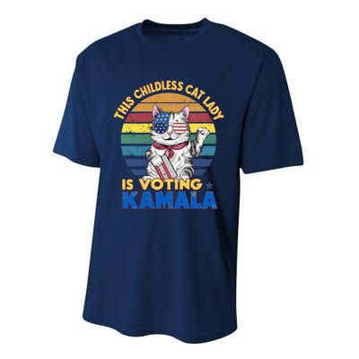 Funny Vintage Retro This Childless Cat Lady Is Voting Kamala Performance Sprint T-Shirt