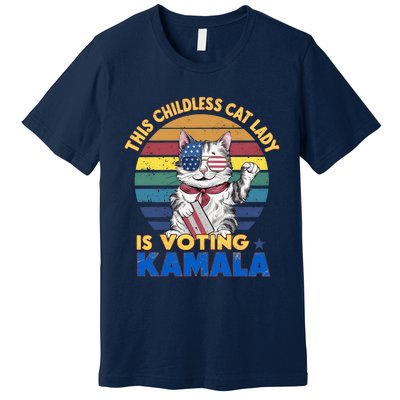 Funny Vintage Retro This Childless Cat Lady Is Voting Kamala Premium T-Shirt