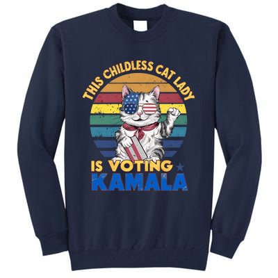 Funny Vintage Retro This Childless Cat Lady Is Voting Kamala Tall Sweatshirt