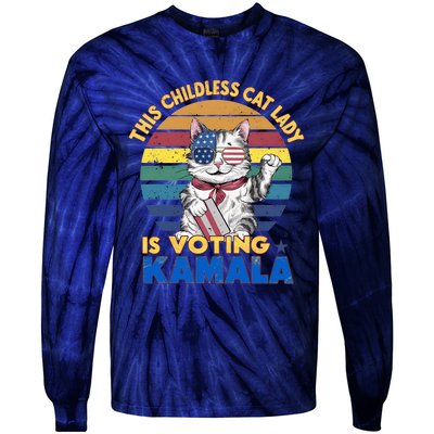 Funny Vintage Retro This Childless Cat Lady Is Voting Kamala Tie-Dye Long Sleeve Shirt