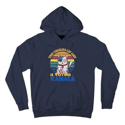 Funny Vintage Retro This Childless Cat Lady Is Voting Kamala Tall Hoodie