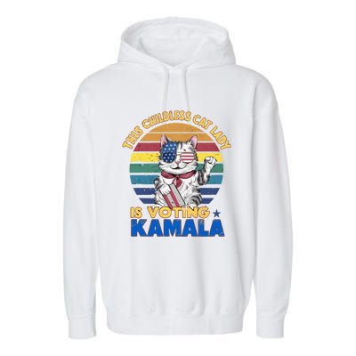 Funny Vintage Retro This Childless Cat Lady Is Voting Kamala Garment-Dyed Fleece Hoodie