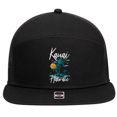 Family Vacation Retro Sunset Hawaii Kauai 7 Panel Mesh Trucker Snapback Hat