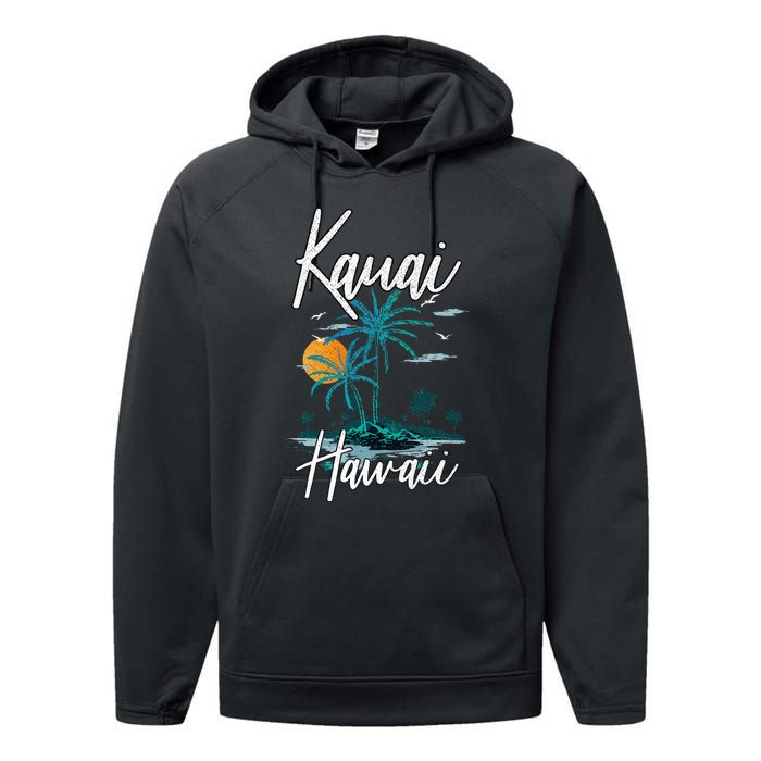 Family Vacation Retro Sunset Hawaii Kauai Performance Fleece Hoodie