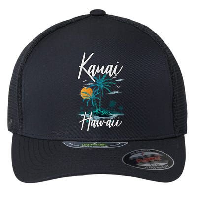 Family Vacation Retro Sunset Hawaii Kauai Flexfit Unipanel Trucker Cap