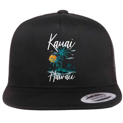 Family Vacation Retro Sunset Hawaii Kauai Flat Bill Trucker Hat