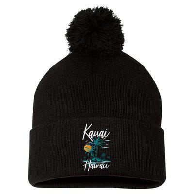 Family Vacation Retro Sunset Hawaii Kauai Pom Pom 12in Knit Beanie