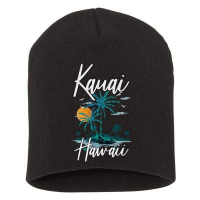 Family Vacation Retro Sunset Hawaii Kauai Short Acrylic Beanie