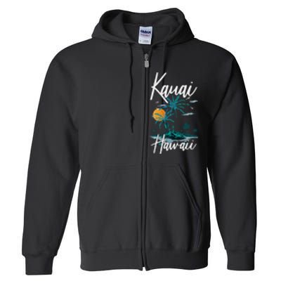 Family Vacation Retro Sunset Hawaii Kauai Full Zip Hoodie